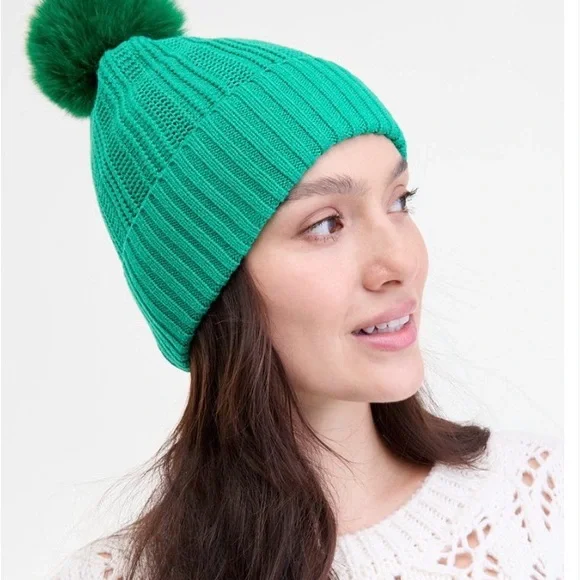 ON 34TH Green Faux Fur Pom Beanie - Picture 2 of 2